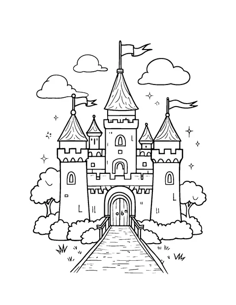 castle coloring page (kids)
