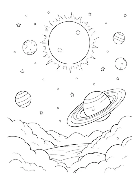 solar system coloring page (kids)